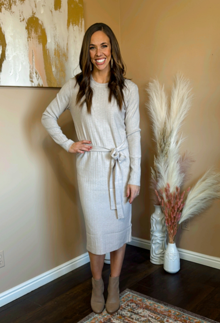 Tiffany Ribbed Sweater Dress Large / Stone