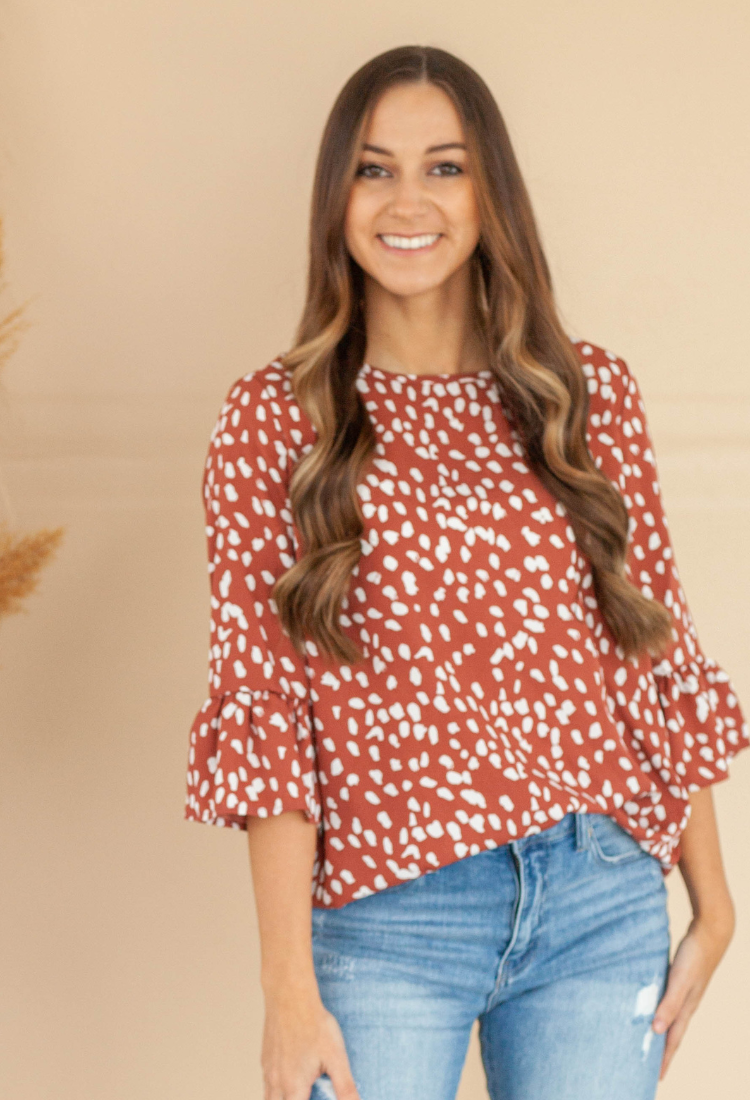 Geo Dressy Blouse in Dk Mauve Dot Dot Dream