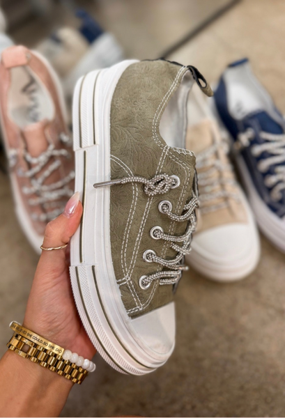 Sage floral embossed sneaker