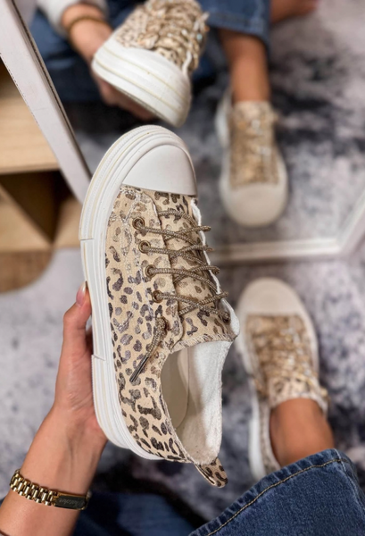 beige and brown leopard sneakers
