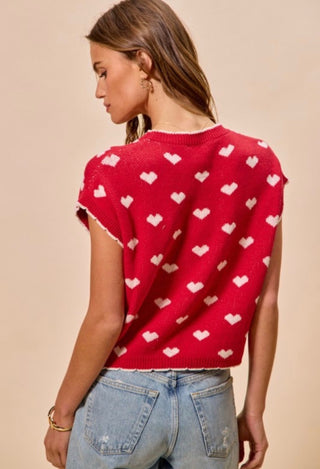 Women's Red sweater with white heart patterns 