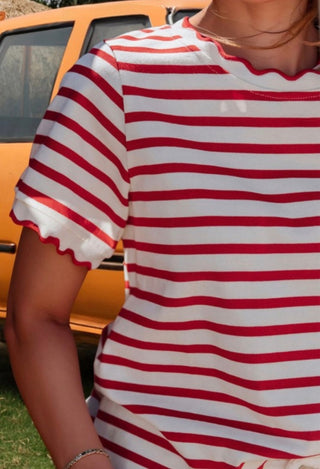 Red and white striped top