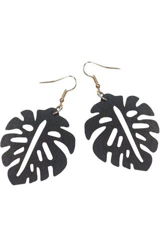 Black leaf wood earrings