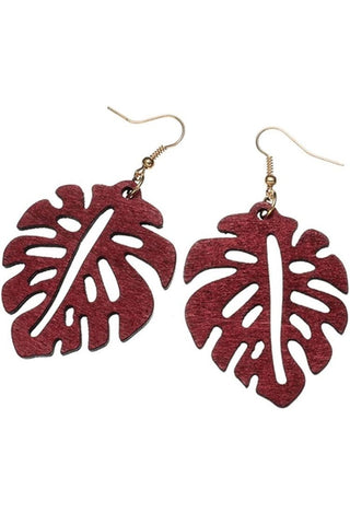 Burgundy leaf earrings