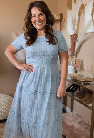 blue lace dress close up