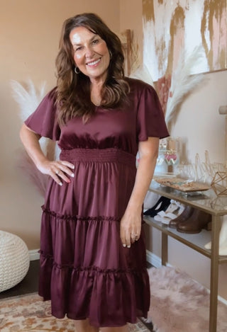 V neck Burgundy dress