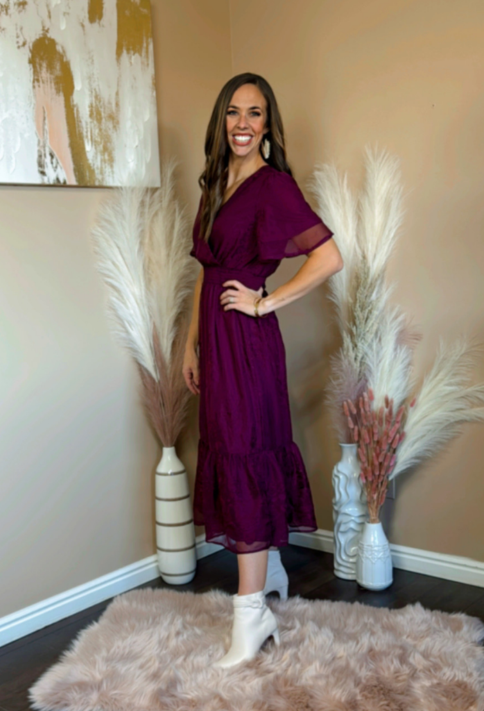 Ambrosia Embroidered Chiffon Dress in Mulberry Small / Mulberry Ambrosia Embroidered Chiffon Dress in Mulberry Small / Mulberry