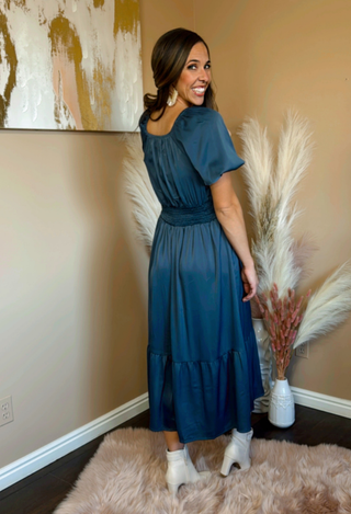 back of sapphire blue dress
