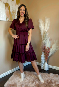 Marrissa 3 Tier V Neck Dress in Burgundy