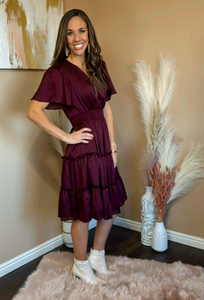 Marrissa 3 Tier V Neck Dress in Burgundy