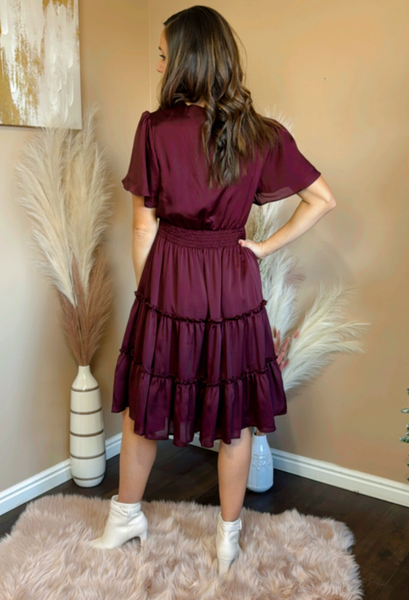 Marrissa 3 Tier V Neck Dress in Burgundy