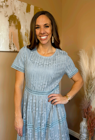 Ember Lace dress in dusty blue