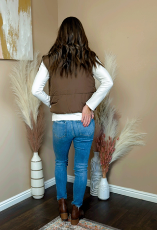 Brown puffer vest back view