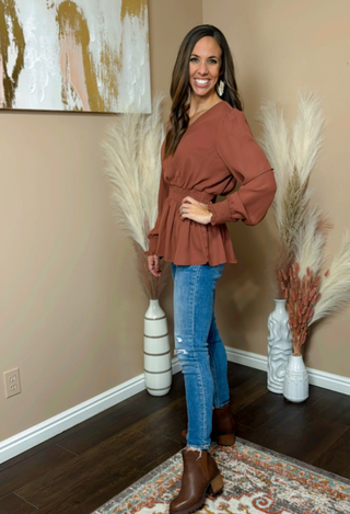 Long sleeve brown clay blouse
