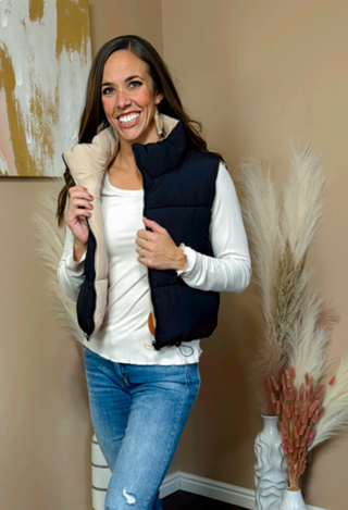 Reversible Black/Cream Puffer Vest