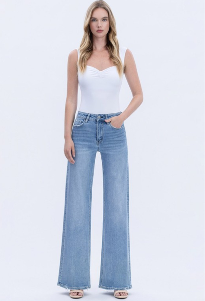 Vervet High Rise Wide Leg Jeans with white top