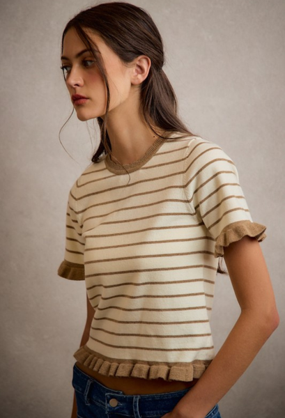 Berlyn Striped short sleeve sweater knit top