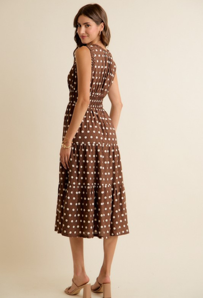 Pretty woman brown dot dress back view