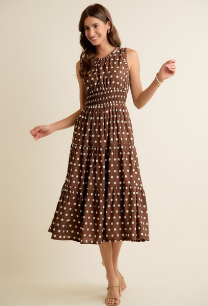 brown dot midi dress