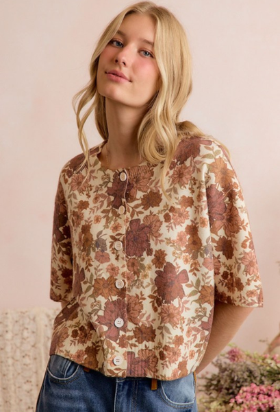 Delilah Floral Print Button Sweater