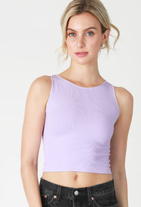 Ribbed High Neck Crop Top in Lilac