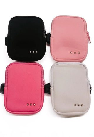4 mini accessory bags in black pink cream and fushia