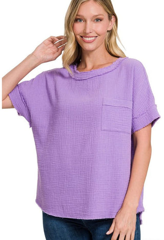 Eden Lavender top with check pocket