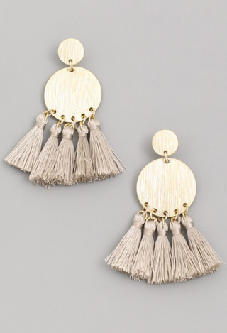 tassel coin earrings in grey