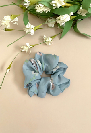 blue floral hair scrunchie