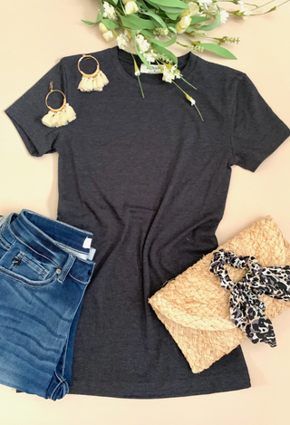 charcoal t shirt flatlay