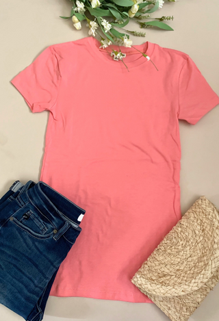 Coral tee flatlay