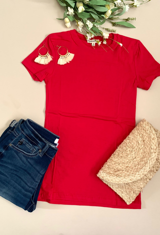 red essential tee flatlay