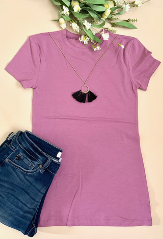 mauve tee flatlay