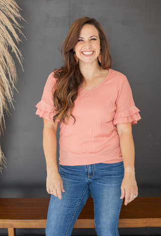 Girls Day out Top in dusty rose with jeans