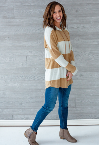 Tan/White Stripe Hoodie