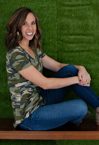 Camo V neck Top with jeans