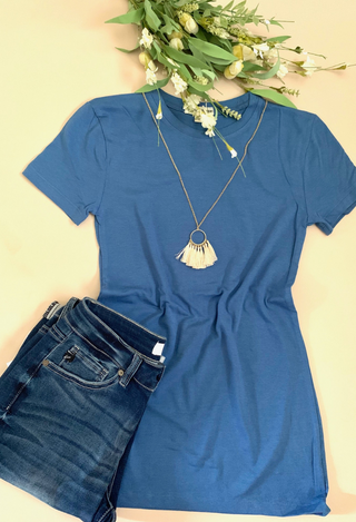 blue tee flatlay