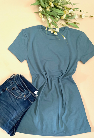 titanium blue tee flatlay