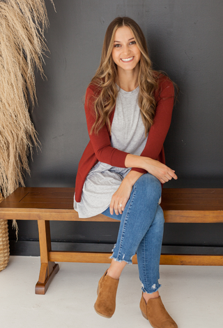perfect sweater brick with grey top and jeans
