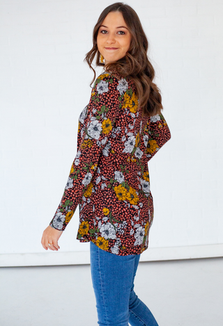 Jada Floral Top in Wine