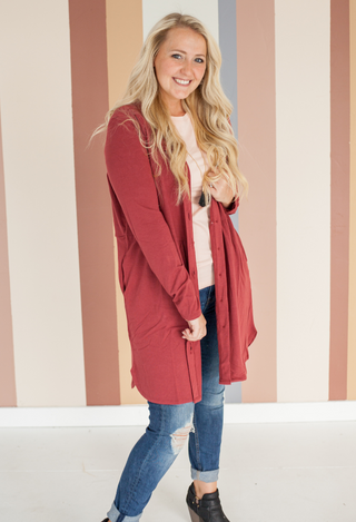 Alexia Buttoned Cardigan in Brick