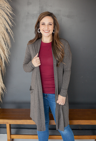 caraway duster cardigan in charcoal