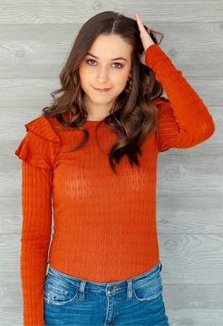 Roma Ruffled sleeve top in rust