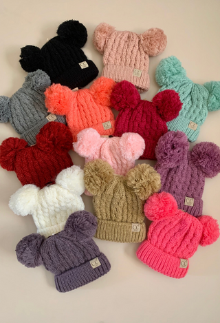 double pom beanie for kids in lots of colors