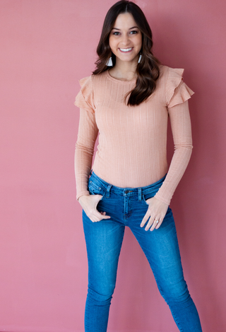 Roma Ruffeled Sleeve top in blush pink