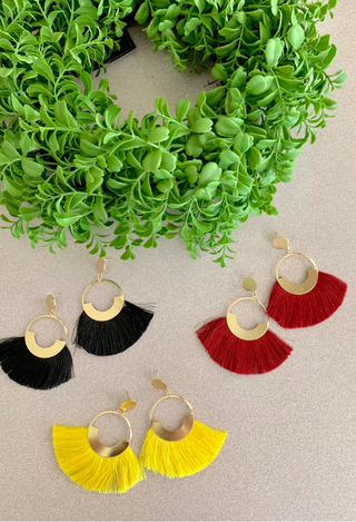 tassel earrings in yellow wine and black