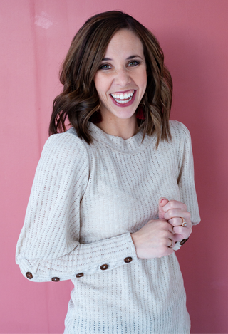 Pointelle Puff Sleeve top in Taupe