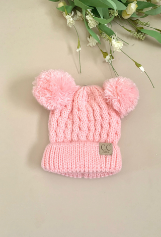 pink girls pom beanie