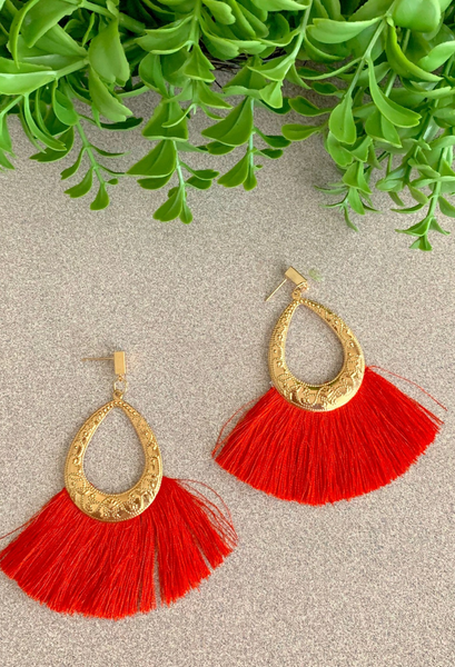 red tassel fan earrings