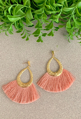 blush rose tassel fan earrings